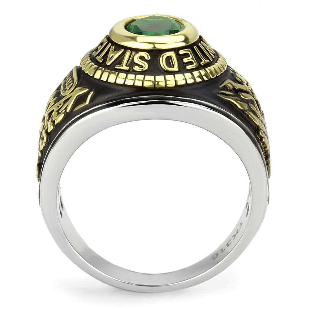 TK3724 - Two-Tone IP Gold (Ion Plating) Stainless Steel Ring with Synthetic Synthetic Glass in Emerald - Alamode - Flyclothing LLC