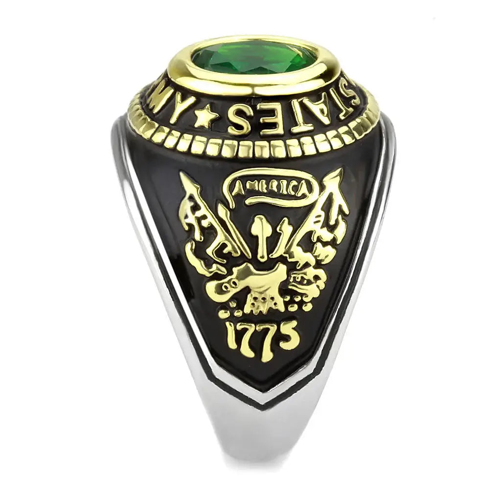 TK3724 - Two-Tone IP Gold (Ion Plating) Stainless Steel Ring with Synthetic Synthetic Glass in Emerald - Alamode - Flyclothing LLC