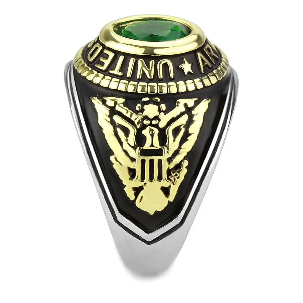 TK3724 - Two-Tone IP Gold (Ion Plating) Stainless Steel Ring with Synthetic Synthetic Glass in Emerald - Alamode - Flyclothing LLC