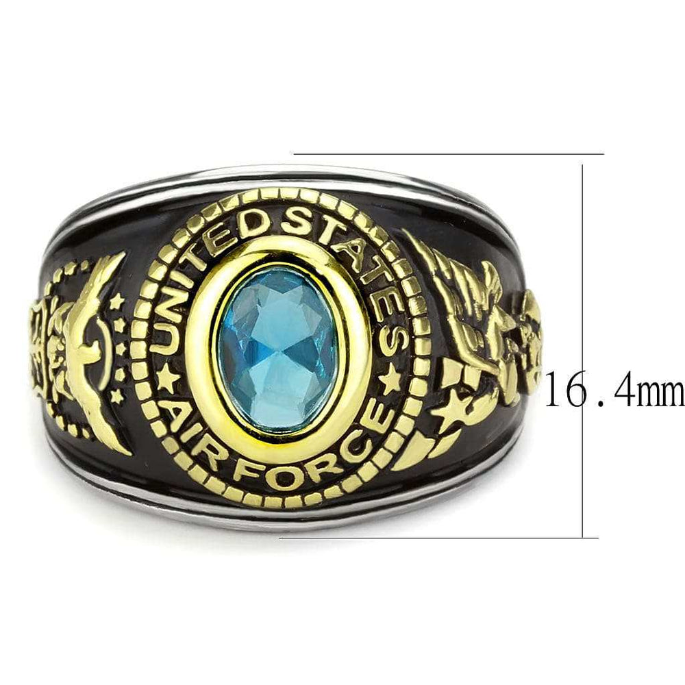 TK3725 - Two-Tone IP Gold (Ion Plating) Stainless Steel Ring with Synthetic Synthetic Glass in Sea Blue - Alamode - Flyclothing LLC