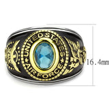 TK3725 - Two-Tone IP Gold (Ion Plating) Stainless Steel Ring with Synthetic Synthetic Glass in Sea Blue