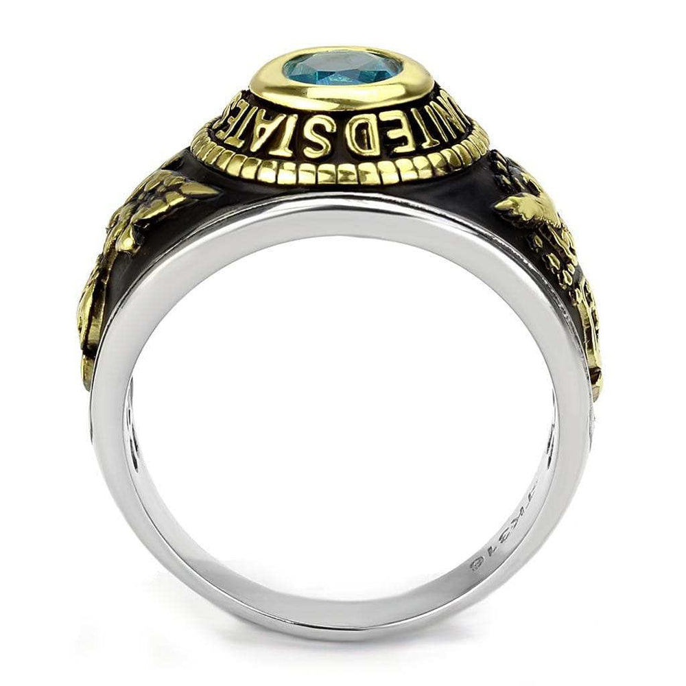 TK3725 - Two-Tone IP Gold (Ion Plating) Stainless Steel Ring with Synthetic Synthetic Glass in Sea Blue - Alamode - Flyclothing LLC