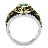 TK3725 - Two-Tone IP Gold (Ion Plating) Stainless Steel Ring with Synthetic Synthetic Glass in Sea Blue