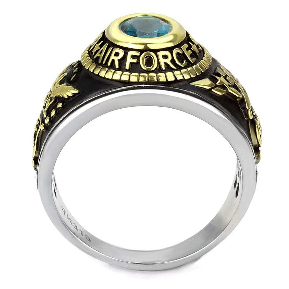 TK3725 - Two-Tone IP Gold (Ion Plating) Stainless Steel Ring with Synthetic Synthetic Glass in Sea Blue - Alamode - Flyclothing LLC
