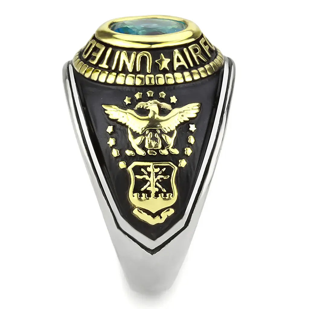 TK3725 - Two-Tone IP Gold (Ion Plating) Stainless Steel Ring with Synthetic Synthetic Glass in Sea Blue - Alamode - Flyclothing LLC