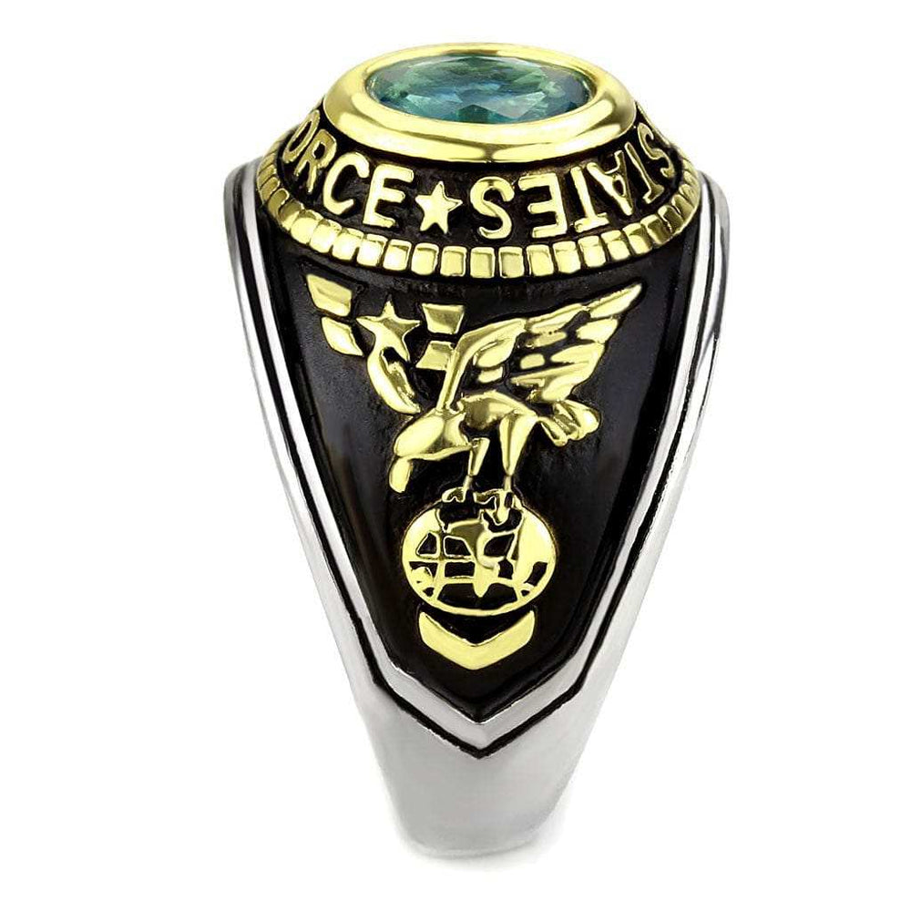 TK3725 - Two-Tone IP Gold (Ion Plating) Stainless Steel Ring with Synthetic Synthetic Glass in Sea Blue - Alamode - Flyclothing LLC