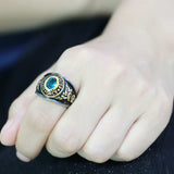 TK3725 - Two-Tone IP Gold (Ion Plating) Stainless Steel Ring with Synthetic Synthetic Glass in Sea Blue - Alamode - Flyclothing LLC
