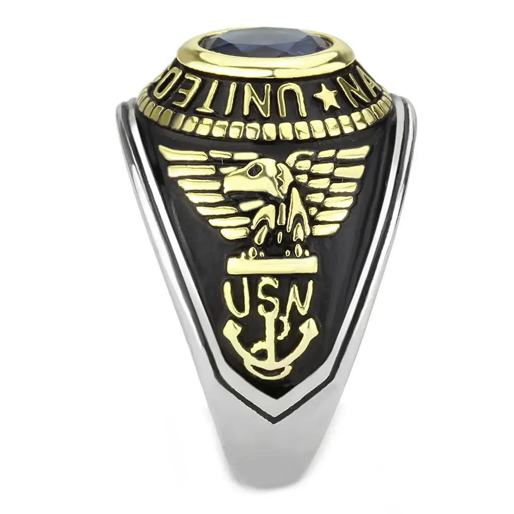 TK3726 - Two-Tone IP Gold (Ion Plating) Stainless Steel Ring with Synthetic Synthetic Glass in Montana - Alamode - Flyclothing LLC
