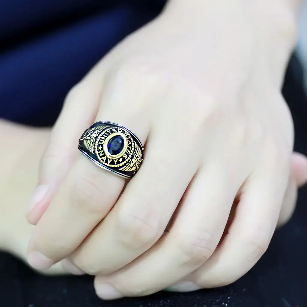 TK3726 - Two-Tone IP Gold (Ion Plating) Stainless Steel Ring with Synthetic Synthetic Glass in Montana - Alamode - Flyclothing LLC