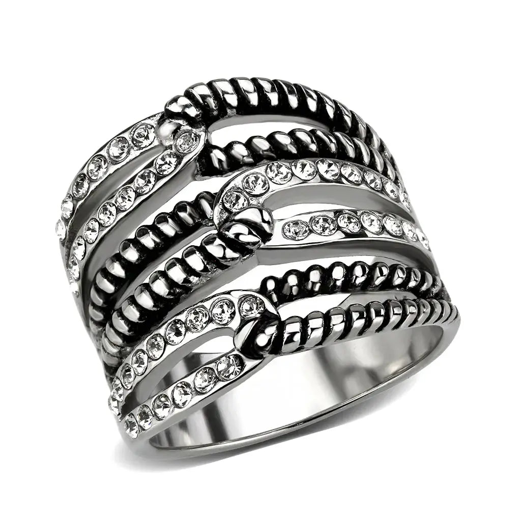 TK3733 High polished Stainless Steel Ring with Top Grade Crystal in Clear - Alamode - Flyclothing LLC