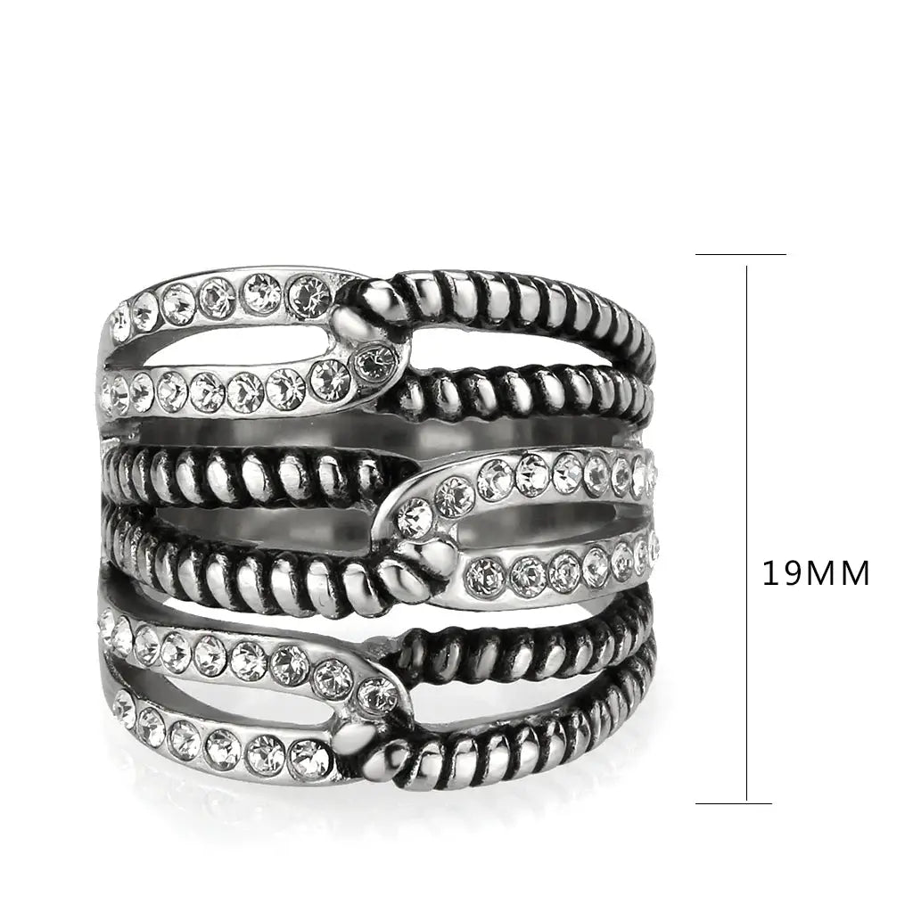 TK3733 High polished Stainless Steel Ring with Top Grade Crystal in Clear - Alamode - Flyclothing LLC
