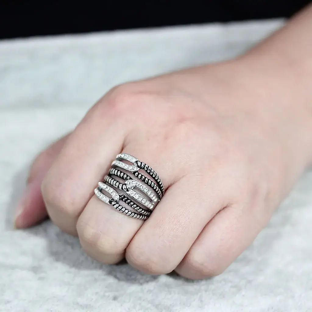TK3733 High polished Stainless Steel Ring with Top Grade Crystal in Clear - Alamode - Flyclothing LLC