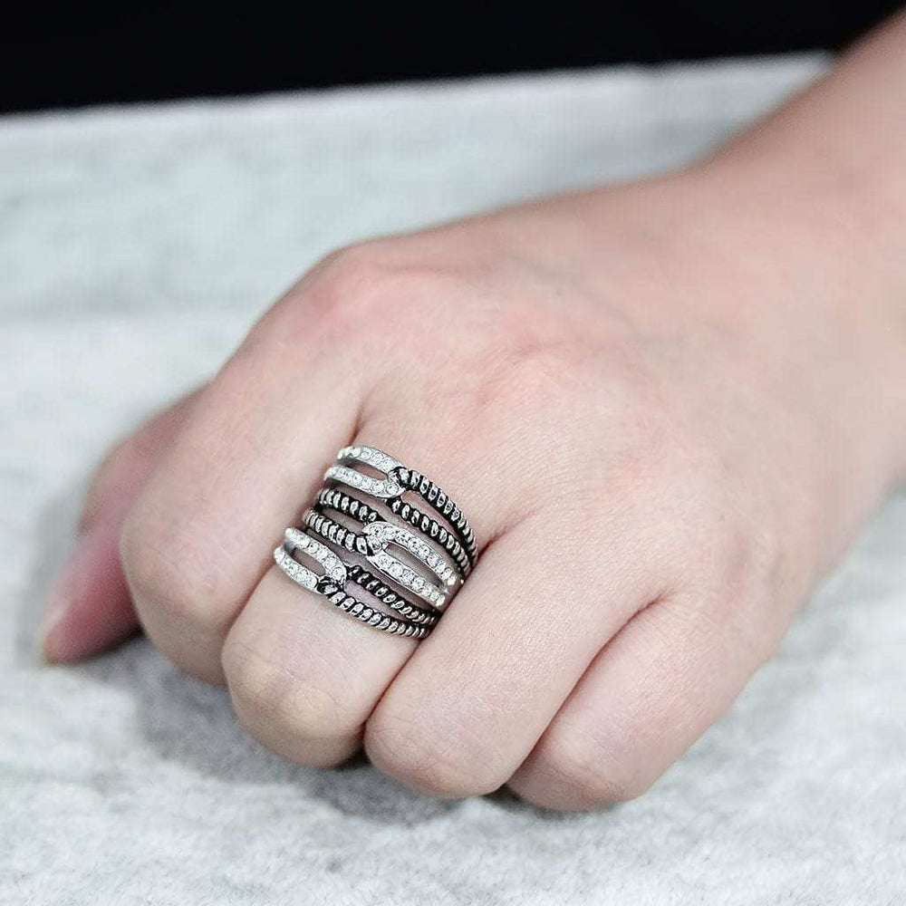 TK3733 High polished Stainless Steel Ring with Top Grade Crystal in Clear - Alamode - Flyclothing LLC