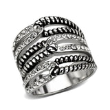 TK3733 High polished Stainless Steel Ring with Top Grade Crystal in Clear - Alamode