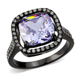 TK3734 IP Black Stainless Steel Ring with AAA Grade CZ in Light Amethyst - Alamode