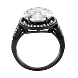 TK3735 IP Black Stainless Steel Ring with AAA Grade CZ in Clear - Alamode