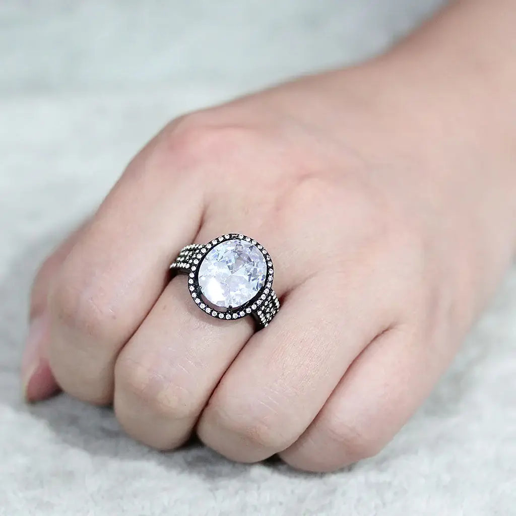 TK3735 IP Black Stainless Steel Ring with AAA Grade CZ in Clear - Alamode - Flyclothing LLC