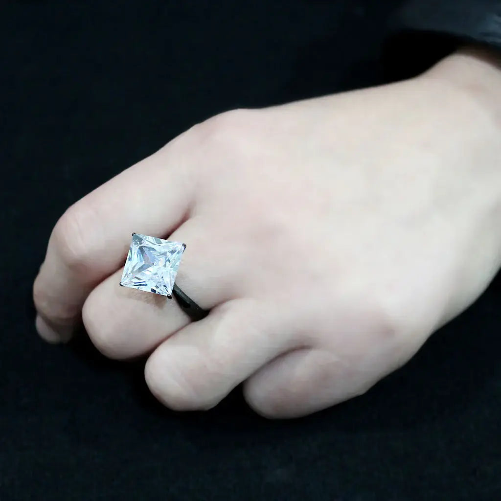 TK3736 IP Black Stainless Steel Ring with AAA Grade CZ in Clear - Alamode - Flyclothing LLC