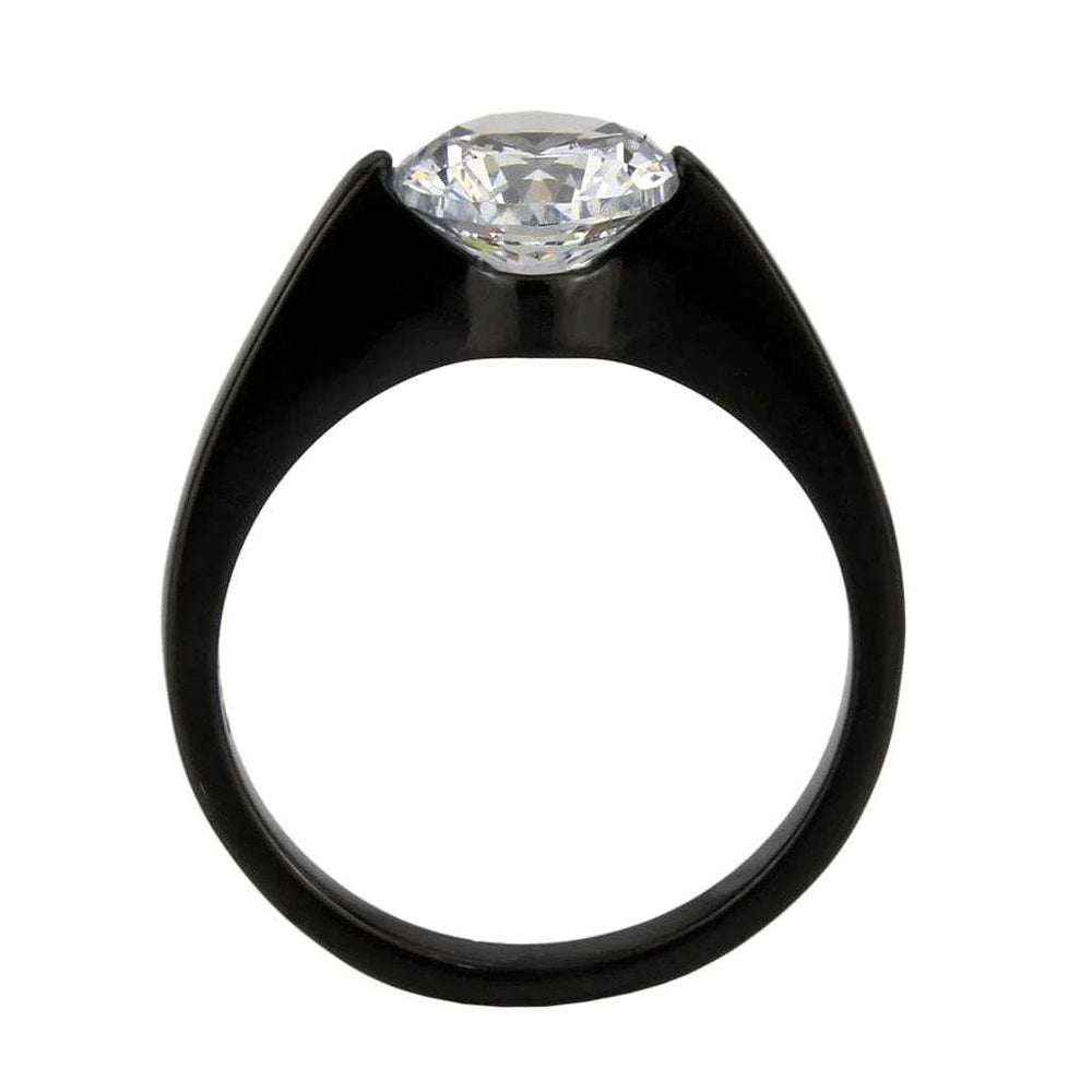 TK3737 - IP Black Stainless Steel Ring with AAA Grade CZ in Clear - Alamode - Flyclothing LLC