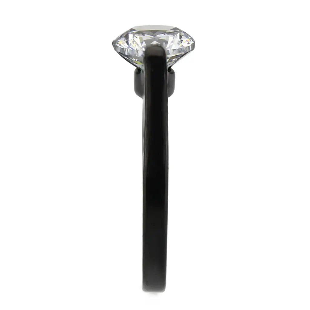 TK3737 - IP Black Stainless Steel Ring with AAA Grade CZ in Clear - Alamode - Flyclothing LLC