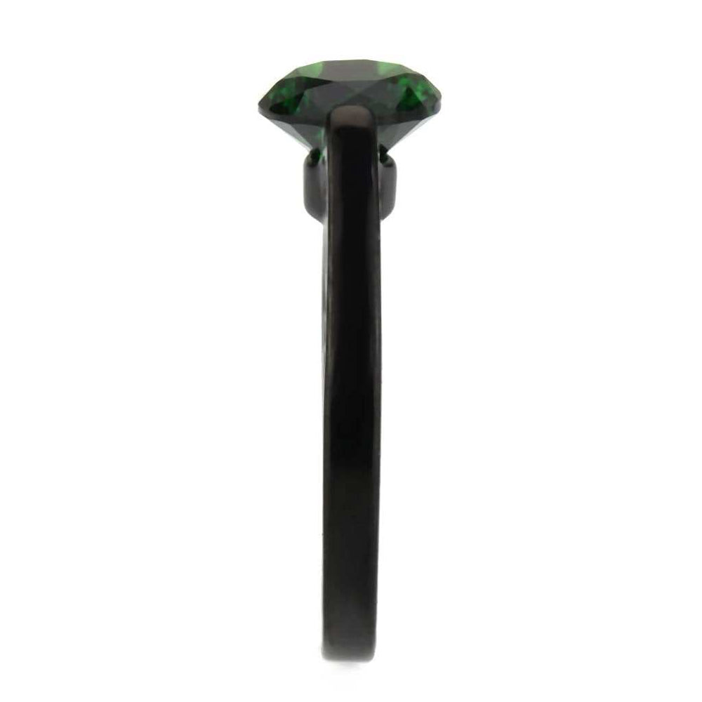 TK3738 IP Black Stainless Steel Ring with Synthetic in Emerald - Alamode - Flyclothing LLC