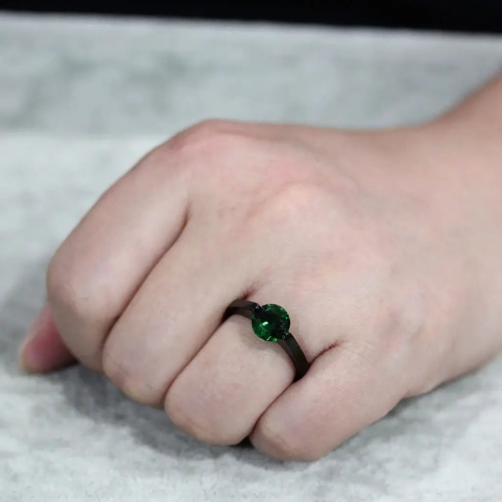 TK3738 IP Black Stainless Steel Ring with Synthetic in Emerald - Alamode - Flyclothing LLC
