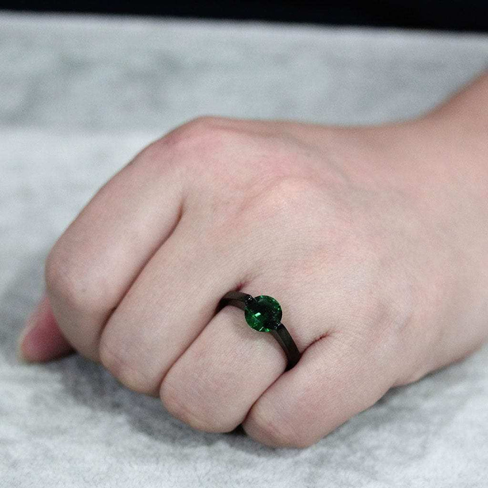 TK3738 IP Black Stainless Steel Ring with Synthetic in Emerald - Alamode - Flyclothing LLC