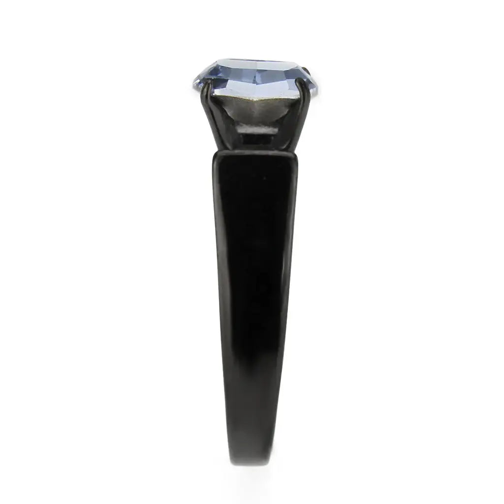 TK3740 IP Black Stainless Steel Ring with Top Grade Crystal in Aquamarine - Alamode - Flyclothing LLC