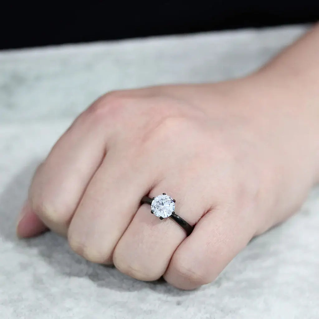 TK3741 IP Black Stainless Steel Ring with AAA Grade CZ in Clear - Alamode - Flyclothing LLC