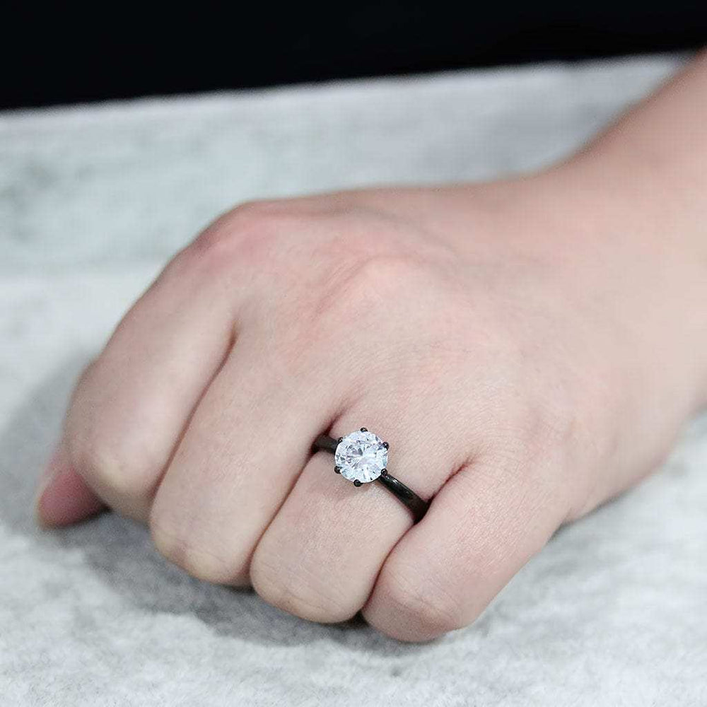 TK3741 IP Black Stainless Steel Ring with AAA Grade CZ in Clear - Alamode - Flyclothing LLC