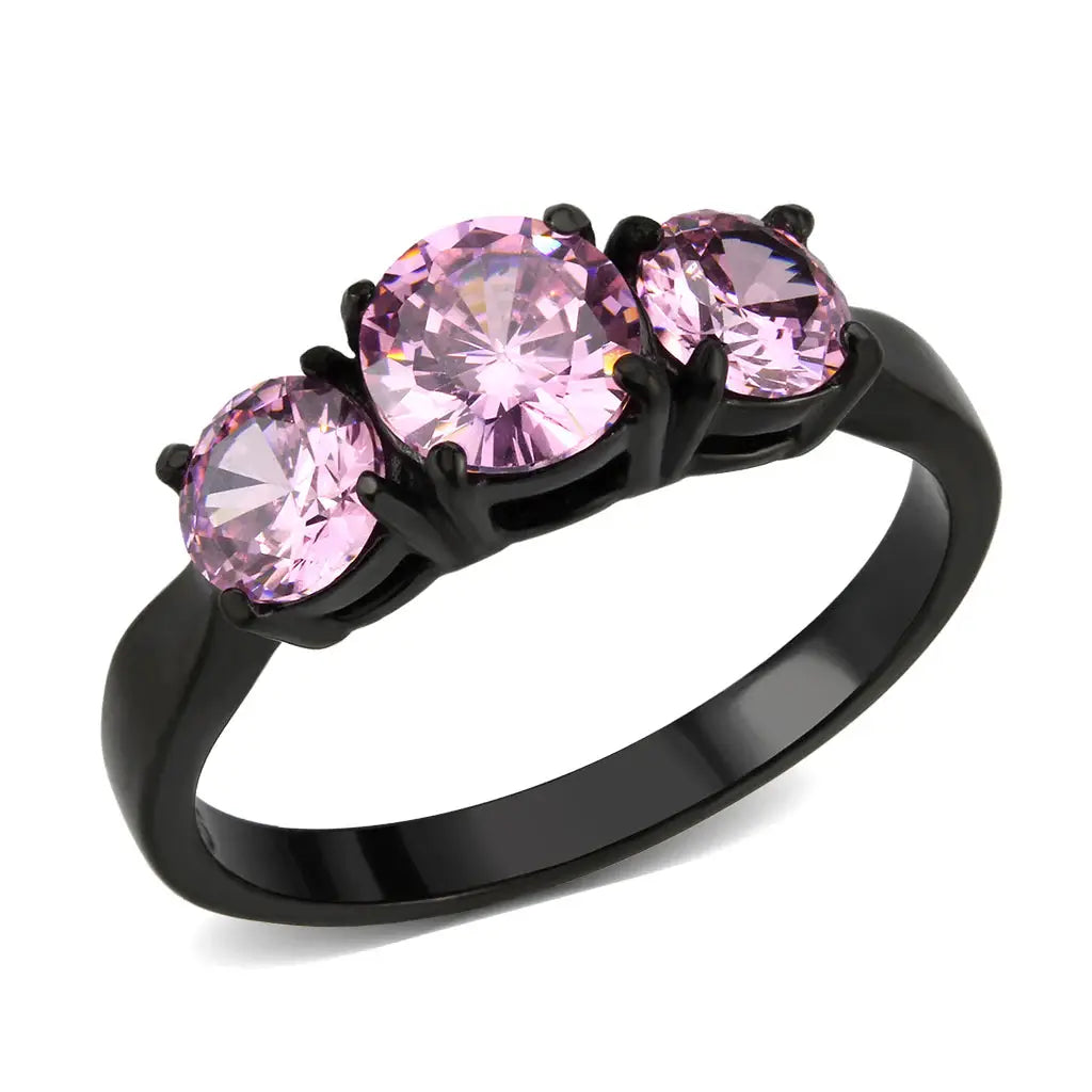 TK3742 - IP Black Stainless Steel Ring with AAA Grade CZ in Rose - Alamode - Flyclothing LLC