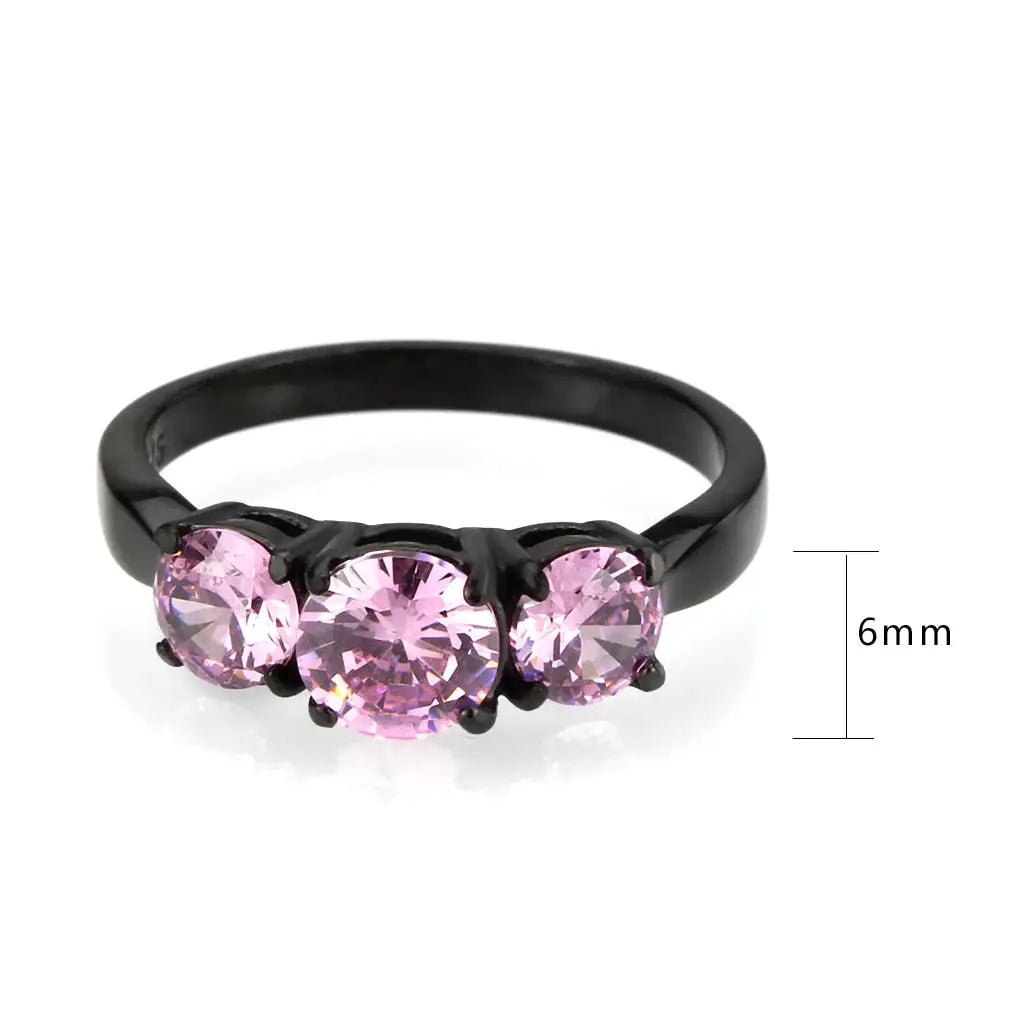 TK3742 - IP Black Stainless Steel Ring with AAA Grade CZ in Rose - Alamode - Flyclothing LLC