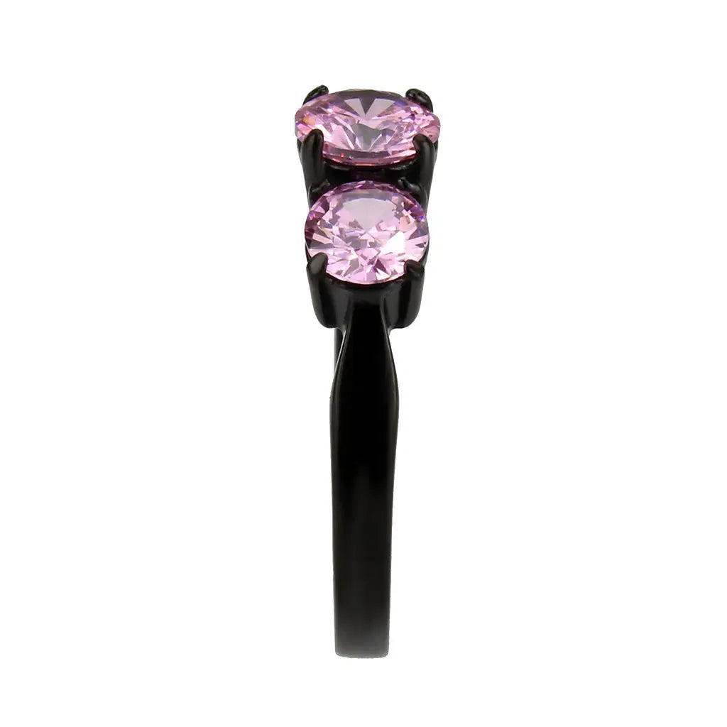 TK3742 - IP Black Stainless Steel Ring with AAA Grade CZ in Rose - Alamode - Flyclothing LLC