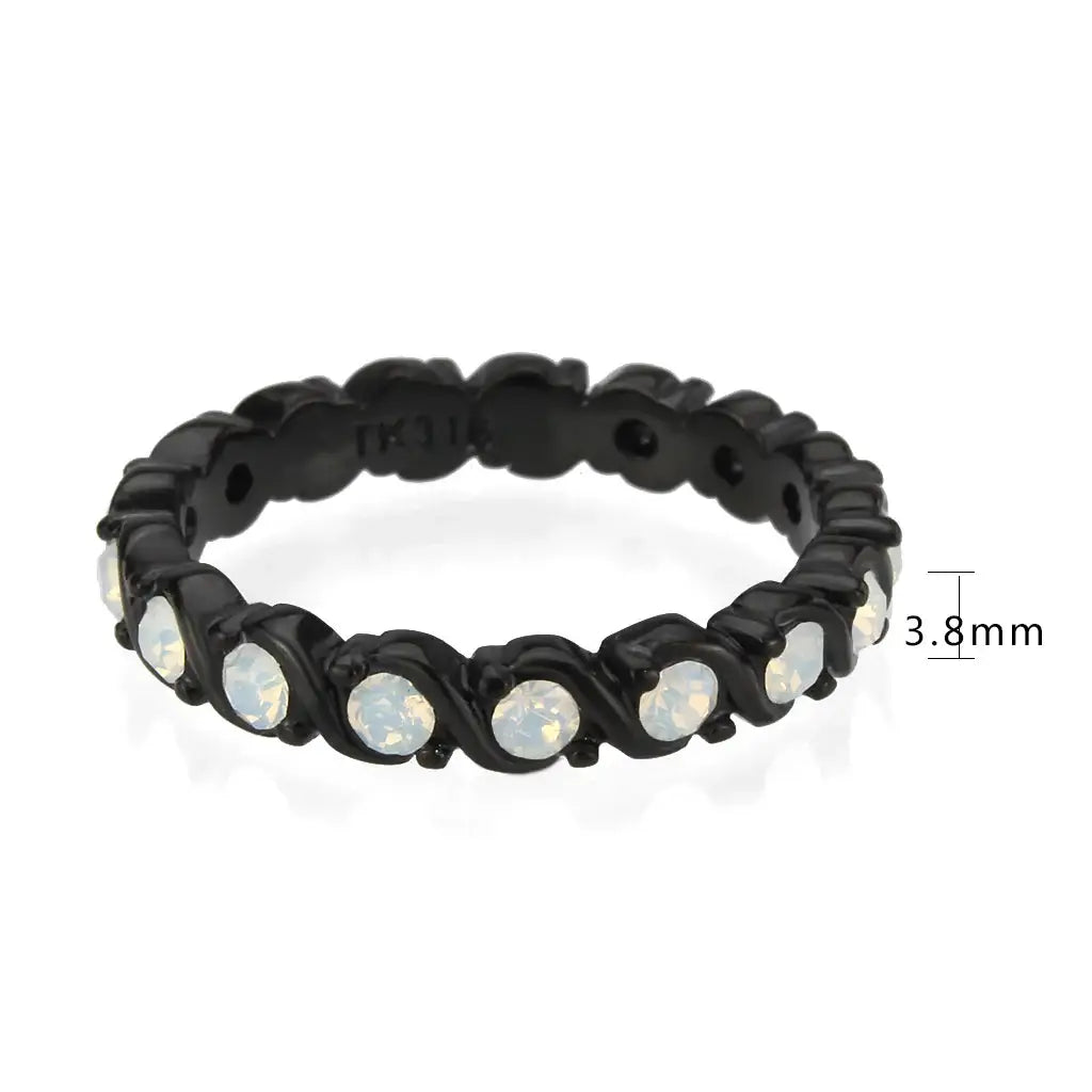 TK3744 IP Black Stainless Steel Ring with Top Grade Crystal in White - Alamode - Flyclothing LLC