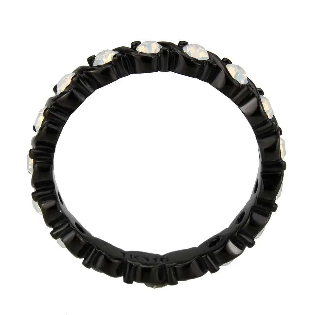 TK3744 IP Black Stainless Steel Ring with Top Grade Crystal in White - Alamode - Flyclothing LLC