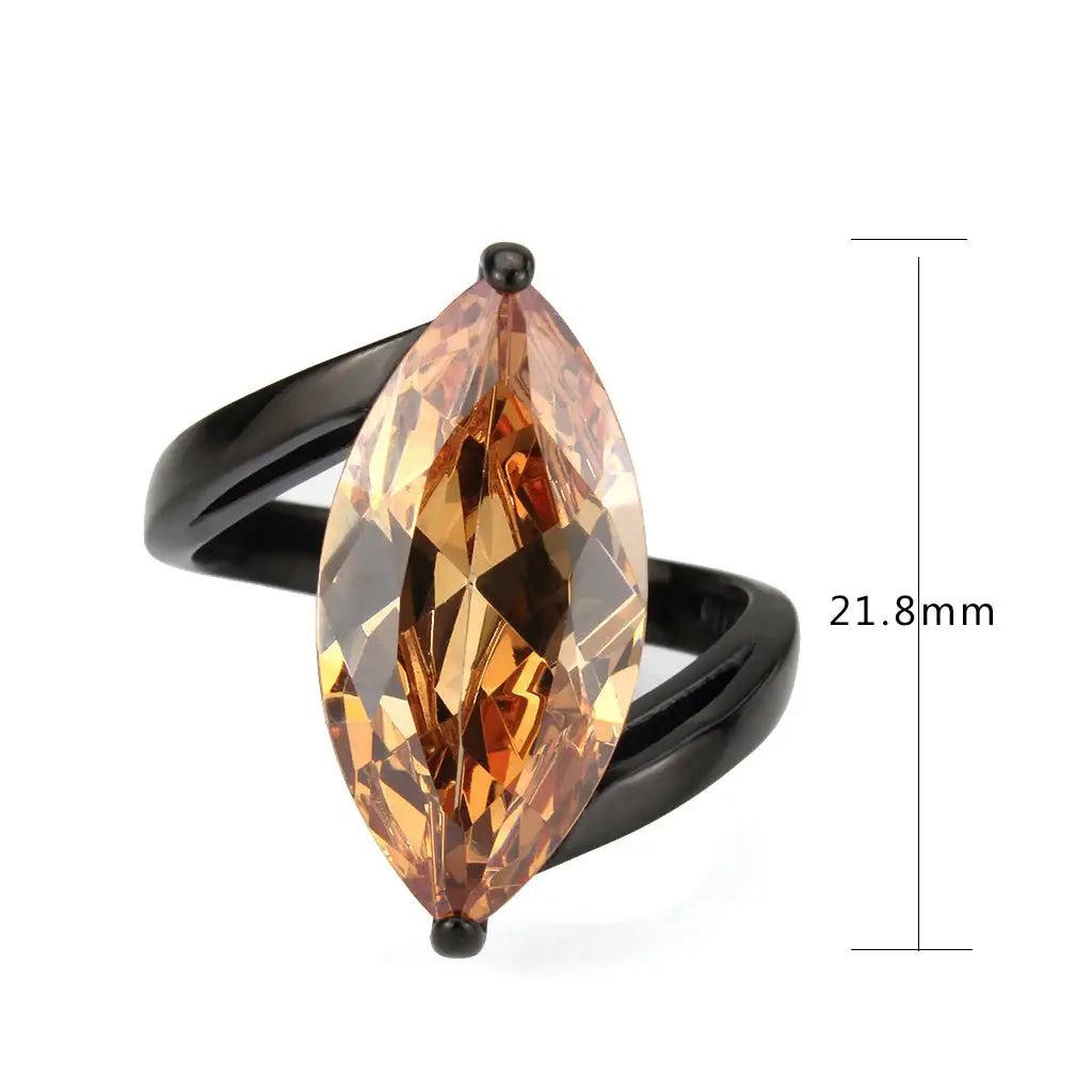 TK3745 IP Black Stainless Steel Ring with AAA Grade CZ in Champagne - Alamode - Flyclothing LLC