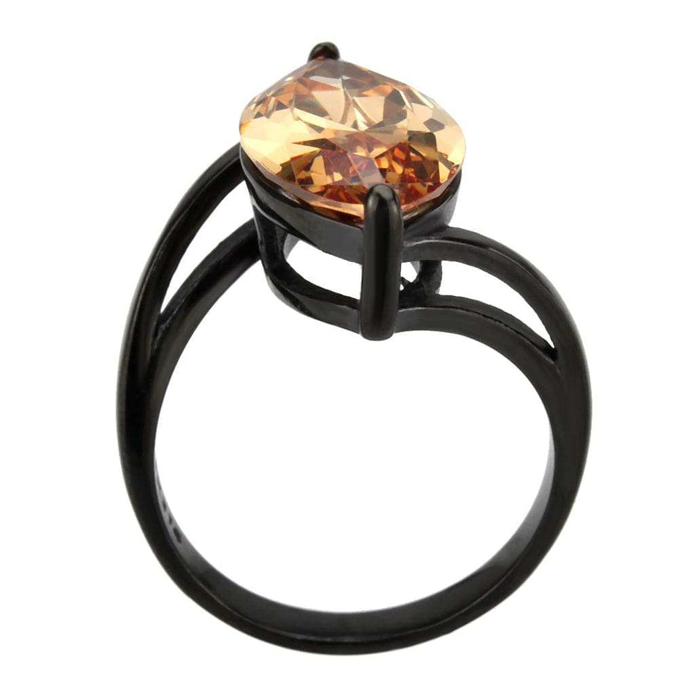 TK3745 IP Black Stainless Steel Ring with AAA Grade CZ in Champagne - Alamode - Flyclothing LLC