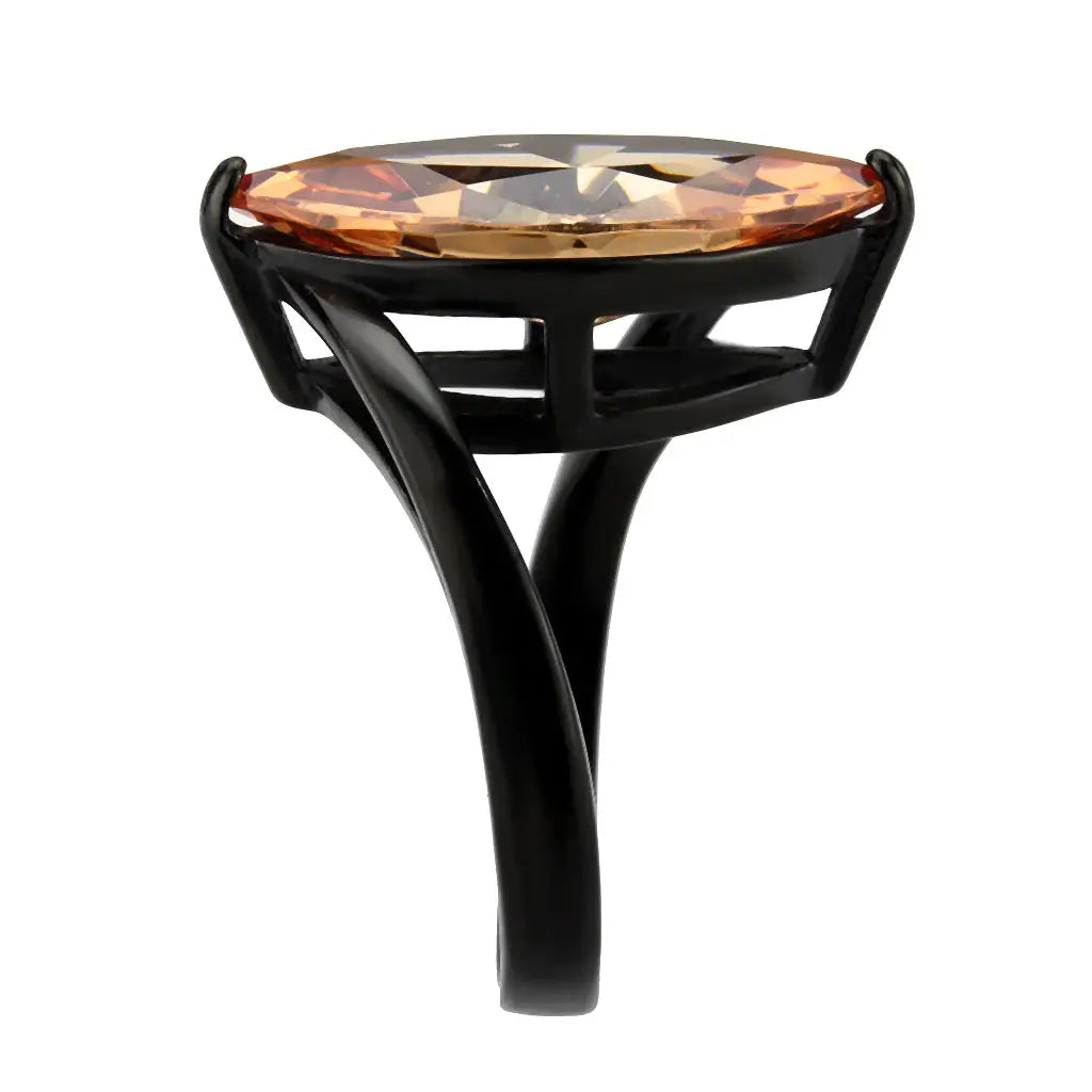 TK3745 IP Black Stainless Steel Ring with AAA Grade CZ in Champagne - Alamode - Flyclothing LLC