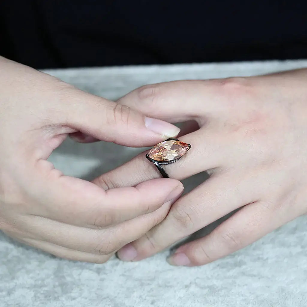 TK3745 IP Black Stainless Steel Ring with AAA Grade CZ in Champagne - Alamode - Flyclothing LLC