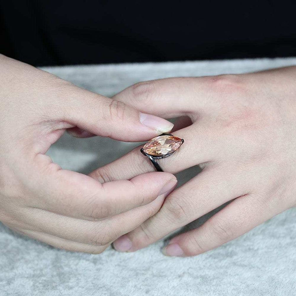 TK3745 IP Black Stainless Steel Ring with AAA Grade CZ in Champagne - Alamode - Flyclothing LLC