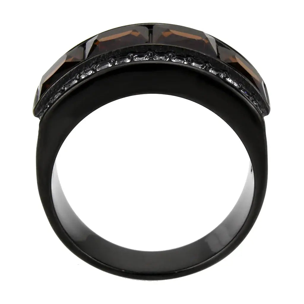 TK3746 IP Black Stainless Steel Ring with Synthetic in Brown - Alamode - Flyclothing LLC