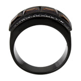 TK3746 IP Black Stainless Steel Ring with Synthetic in Brown - Alamode