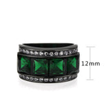 TK3747 IP Black Stainless Steel Ring with Synthetic in Emerald - Alamode