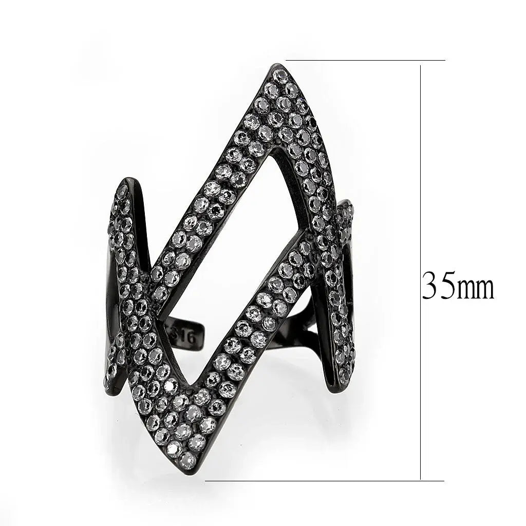 TK3748 IP Black Stainless Steel Ring with AAA Grade CZ in Clear - Alamode - Flyclothing LLC
