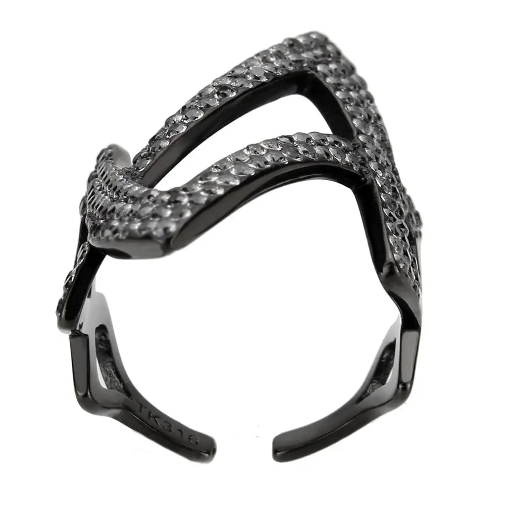 TK3748 IP Black Stainless Steel Ring with AAA Grade CZ in Clear - Alamode - Flyclothing LLC