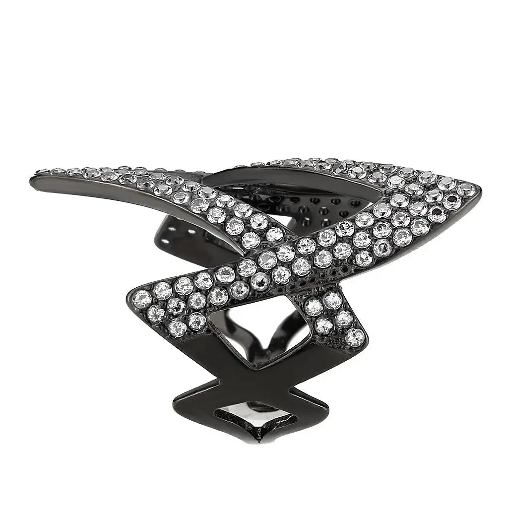 TK3748 IP Black Stainless Steel Ring with AAA Grade CZ in Clear - Alamode - Flyclothing LLC