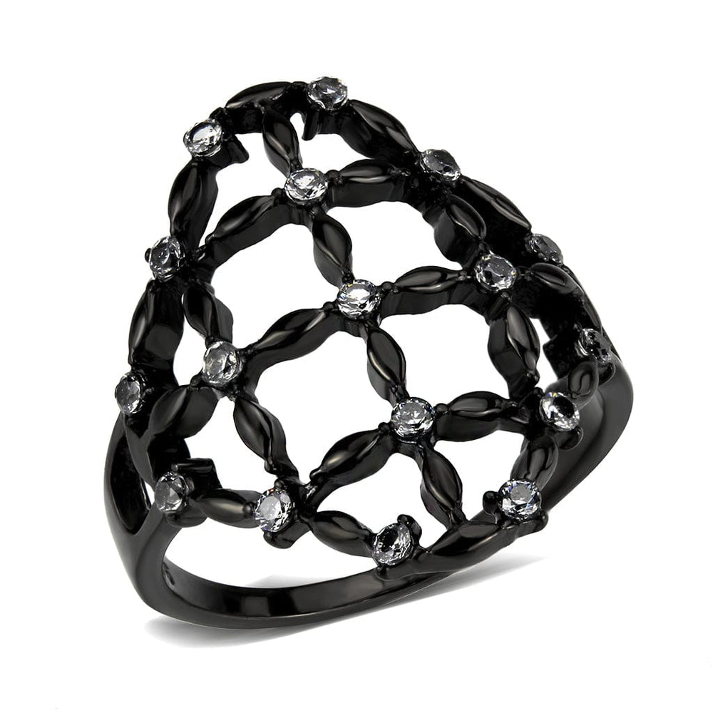 TK3749 IP Black Stainless Steel Ring with AAA Grade CZ in Clear - Alamode