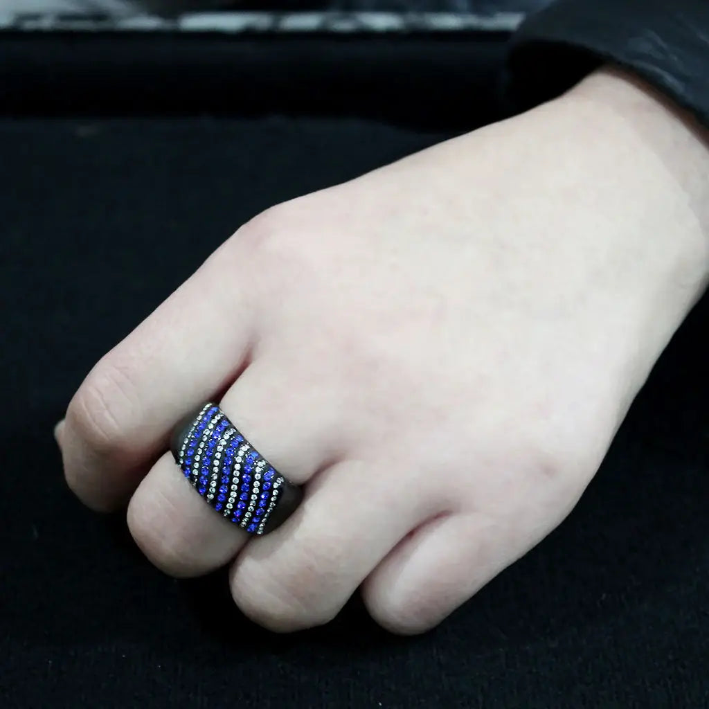 TK3751 IP Black Stainless Steel Ring with AAA Grade CZ in Blue - Alamode - Flyclothing LLC