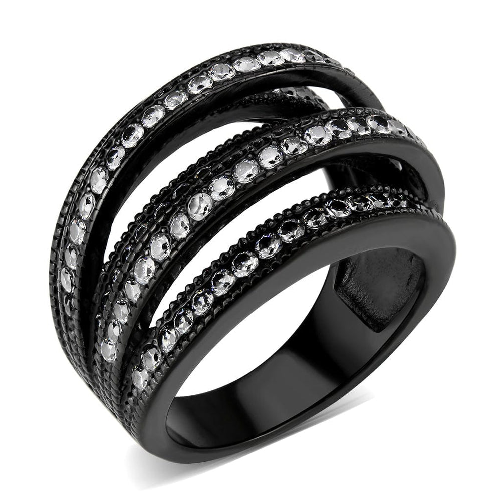 TK3752 IP Black Stainless Steel Ring with AAA Grade CZ in Clear - Alamode