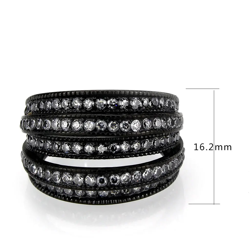 TK3752 IP Black Stainless Steel Ring with AAA Grade CZ in Clear - Alamode - Flyclothing LLC